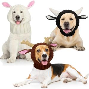Suhine 3 Pcs Quiet Ears for Dog Ear Muffs Noise Protection Knitted Dog Hats for Winters Halloween Christmas New Year