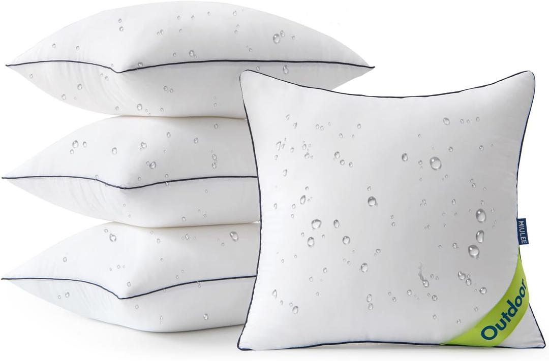 MIULEE 18x18 Outdoor Pillows, Pack of 4 Water Resistant Waterproof Pillow Inserts Decorative Stuffer for Sofa Couch Patio and Garden
