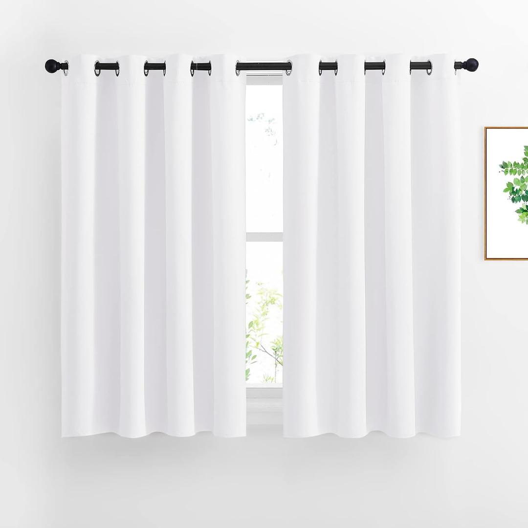NICETOWN White Small Window Curtain 54 inches Length - (50% Blackout) Thermal Insulated Solid Grommet Sound & Light Reducing Room Darkening Drape for Kitchen/Cafe (1 Panel, W52 x L54)