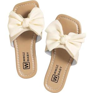 GORGLITTER Girl's Sandals Bow Knot Open Toe Summer Dressy Summer Shoes Flat Sandals Solid White 31/ 12.6