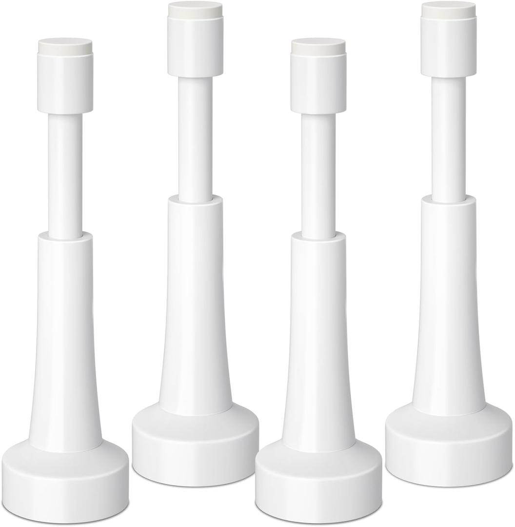 4PCS Spring Door Stoppers for Wall - 4.33 Inch Door Stop for Bottom of Door, Aluminum Doorstopper with Silicone Tip, Screw & Adhesive Installation, White