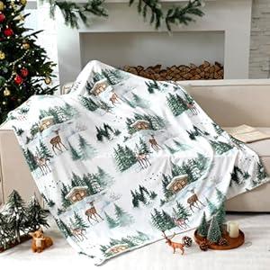Breling Christmas Throw Flannel Blanket Winter Elk Cozy Fuzzy Warm Throw Blanket with Holiday Themed Print Christmas Gift for Winter Couch Sofa Bed Home Decor 60"x50"
