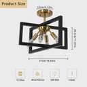 DELIPOP 4-Light Flush Mount Ceiling Light, Farmhouse Gold Square Metal Frame Light Fixtures Ceiling Chandelier for Kitchen, Dining Room, Entryway, Hallway, Island