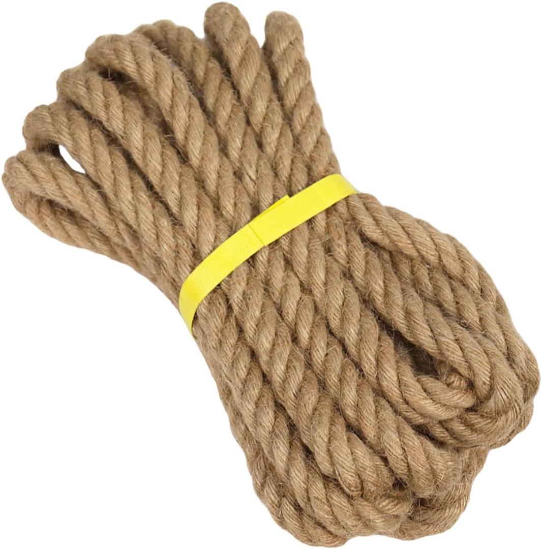 Twisted Jute Rope (3/4 in x 20 ft) Natural Thick Hemp Rope for DIY Crafts, Railings, Hammock, Decorating