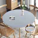 Obstal Fitted Round Table Cloth, Reversible Waterproof Stain Resistant Elastic Stretch Tablecloth, Wipe Clean Table Cover for Outdoor/Indoor Use, Fits Round Tables up to 48" - 56" Diameter, Silver