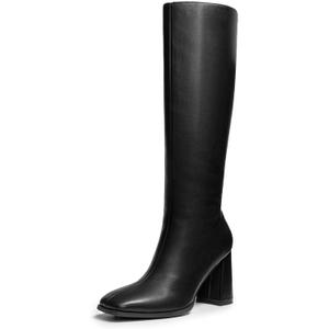 DREAM PAIRS Knee High Boots for Women Square Toe Gogo Chunky Heel with Side Zip (6.5)
