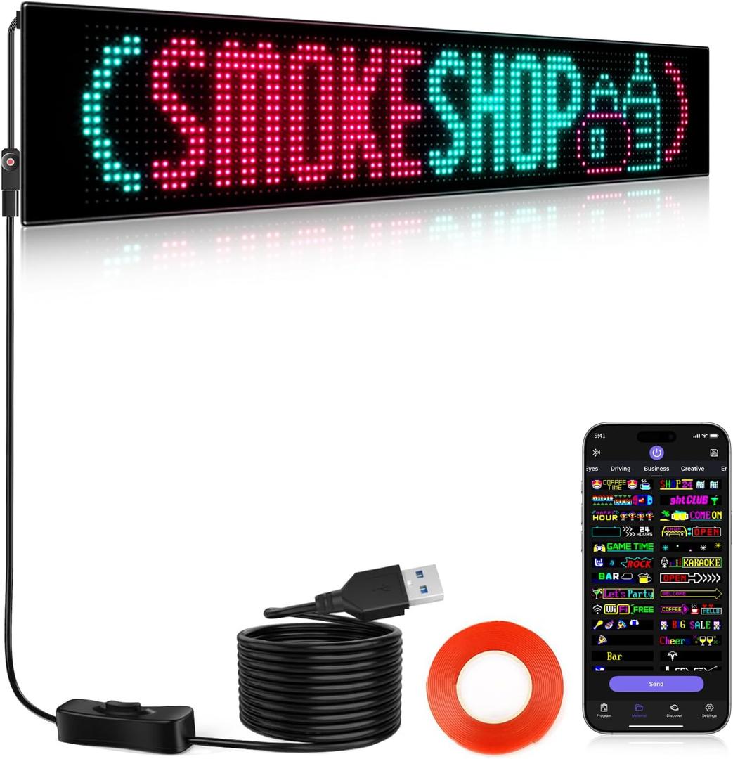 KJOY 58”X8” Huge Bright Programmable LED Sign, Full Color Custom LED Sign, Flexible Digital Scrolling LED Display for Business Store