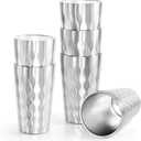 AGH 6 Pack Stainless Steel Kids Cups, 12oz Double Layer Insulated Metal Drinking Cups for Camping, Parties & Outdoors (Matte Silver)