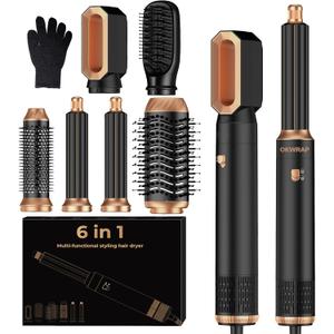 6 in 1 Blow Dryer Brush, Upgrade Hair Dryer Brush Set Negative Ion Air Styler Curling Wrap Air Curler, Hot Air Brush Curling Iron Hair Styling Tools As A Gift for Straight/Curl/Dry/Smooth