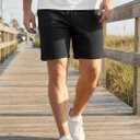 JMIERR Mens Casual 7" Shorts Summer Drawstring Elastic Waist Beach Sweat Shorts Texture with Pockets (Black), Large