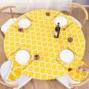 UMINEUX Round Fitted Vinyl Tablecloth with Elastic Edged & Flannel Backing, Waterproof, Round Table Cover for Indoor Outdoor Patio Use - Fits Tables up to 40" - 44" Diameter(Yellow Moroccan)