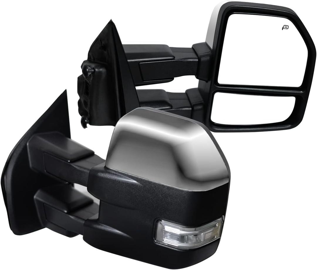 AERDM New Pair towing mirror Chrome Cap fit for 2015 2016 2017 2018 Ford F150 Pickup Truck Towing Mirrors w/Turn Signal, Auxiliary Lamp