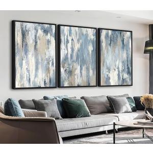 ASDCEUTICALS Abstract Framed Wall Art, Grey Blue Large Wall Decor 16"x24"x3 | Black Float Framed Neutral Beige Canvas Prints Rustic Retro Painting Pictures for Living Room Bedroom Bathroom Kitchen Office