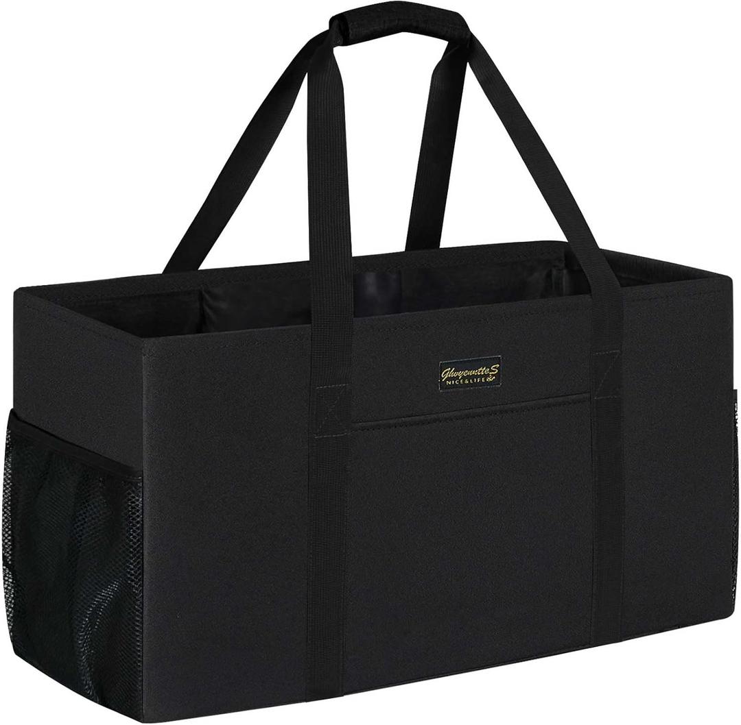GhvyenntteS Extra Large Utility Tote Bag, Stand Up Utility Tote with Metal Wire Frame & Hard Bottom Board, Reusable Grocery Bags With Handles, Extra Large Beach Bag, Collapsible Car Tote | 22.5"10.5"12"