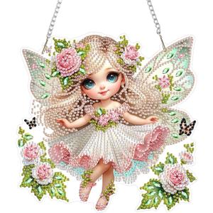 SENQAO Fairy Diamond Art Hanging Kits for Adults Kids, Diamond Art Suncatchers Flower, 5D Special Shaped Crystal Diamond Painting Kit Fairy, Window Pendant Gem Art Kit for Home Wall Decor