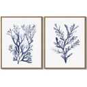 LHZSJWDCCR Sea Coral Wall Art Navy Blue Ocean Coral Painting Prints Coastal Beach Themed Picture Watercolor Corals Wall Decor Framed for Living Room Bedroom Bathroom Decoration Gifts - 11"x14"x2Pcs