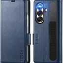 TUCCH Wallet Case Compatible with Galaxy Z Fold7 (8.0") 2025 Dark Blue, RFID Blocking | 4 Card Holder | Kickstand | Shockproof PC Shell | PU Leather | Magnetic Closure | Protective Flip Cover