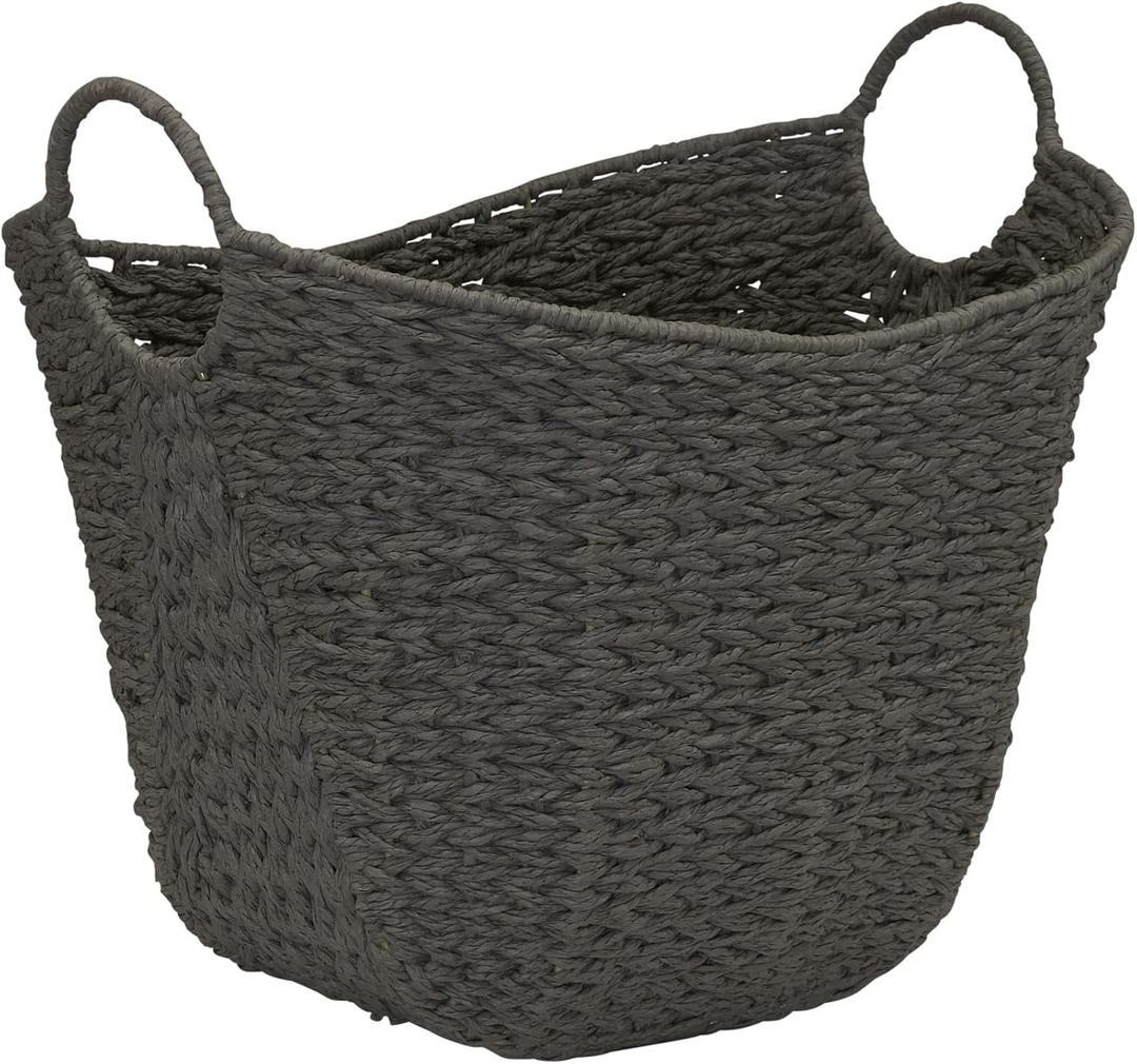 Household Essentials Paper Rope Basket with Handles, Natural Woven Woven Storage Basket, Great for Decoration or Organization
