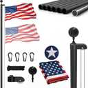 25FT Aluminum Flag Pole Kit for Outside House, Black Ball Topper, 3x5 Embroidered American Flag, Tangle-Free Flagpoles for Yard, Garden, Residential & Commercial Use