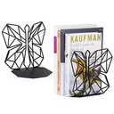 Alsonerbay Bookends Geometric Decorative Metal Book Stoppers Abstract Creative Book Supports, Book Holders for Shelves, Butterfly Book Ends for Office 1 Pair (Black)