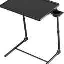 Allpop TV Tray Table, Adjustable TV Dinner Tray for Eating, Folding Laptop Table with 6 Heights & 3 Tilt Angles, Cup Holder on Couch & Bed, Black