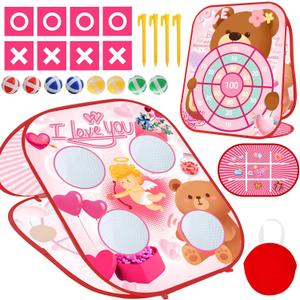 Valentines Bean Bag Toss Game Kids Outdoor Games,Outside Toys for Toddlers 3-5,Outdoor Games for Kids Ages 4-8,Double-Sided Foldable Corn Hole Board Backyard Valentines Party Games Favors Supplies