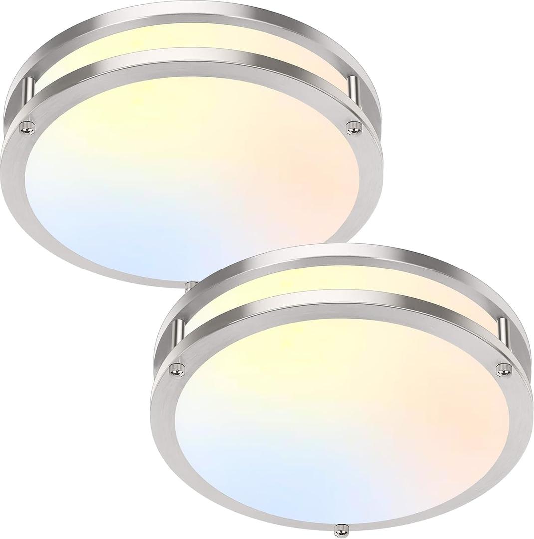 Brightever 10 Inch LED Ceiling Light Fixture, 30W 4000LM Modern Flush Mount Ceiling Lamps Dimmable, 2700K-6500K Adjusted Super Bright Bedroom Ceiling Lights for Kitchen Hallway, Brushed Nickle, 2-Pack