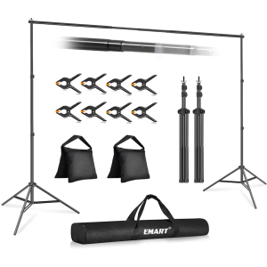 EMART Backdrop Stand 10x7ft(WxH) Photo Studio Adjustable Background Stand Support kit with 2 Crossbars, 8 Clamps, 2 Sandbags and Carry Bag for Parties, Events Decoration, Wedding, Photography