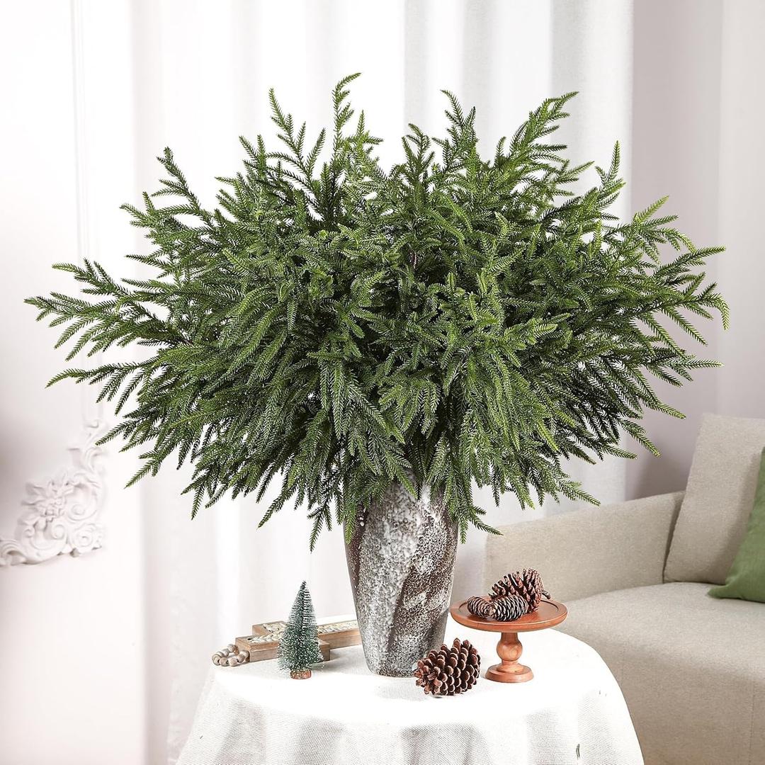 Alupssuc 21 Inch Real Touch Norfolk Pine Branch, 12 Pcs Norfolk Pine Stems, Christmas Greenery Stems for Vase DIY/Garland Making/Table Decoration, Christmas Decoration for Indoor, Outdoor & Home