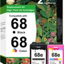 68e Black/Tri-Color Ink Cartridges (2-Pack) Replacement for HP Ink 68 68e Ink Works for Envy 6100e 6552e 6555e 6558e 6155e 6152e Printer (1 Black, 1 Color)