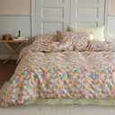 LIWHENHAO Floral Duvet Cover Set Twin 100% Cotton Bedding Pink Yellow Red Orange Rose Flower Print 1 Kawaii Garden Comforter Cover Zipper Closure 2 Pillowcases for Kids Girls Boys, Twin (68x86 Inch)