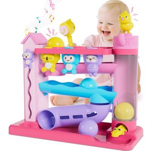 Musical Toy for 1-2 Year Old Girls,Educational Baby Toys 12-18 Months,Ball Drop Toy with English & Spanish,Fine Motor Toys for Toddlers 1-3,Birthday Gift for 1+ Year Old Girl (Pink)