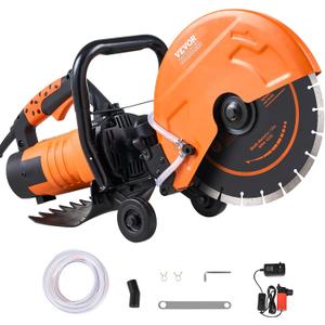VEVOR Electric Concrete Saw, 12 in, 1800 W Motor Circular Saw Cutter with Max. 4.5 in Adjustable Cutting Depth, Wet Disk Saw Cutter Includes Water Line, Pump and Blade, for Stone, Brick