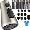 Kitchen Faucet Head Replacement with Pull Down Spray Head,3 Function Faucet Sprayer Attachment- Faucet Sprayer Nozzle with 11 Adapters, Compatible with Delta, Kohler, Moen, Brushed Nickel