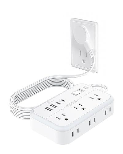 Power Strip with 6 Outlets 4 USB Ports(2USB C), Flat Extension Cord with Multiple Outlets, 1080 Joules, 5 ft Flat Plug Outlet Extender for Indoor, Office Supplies, Dorm Room Essentials