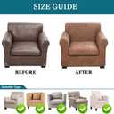 FUANGUI 2 Piece Chair Covers Stretch Arm Covers Chair Couch Covers, Faux Leather Looking Armchair Slipcover with Separate Chair Cushion Cover, Washable Chair Protector for Living Room - Light Brown