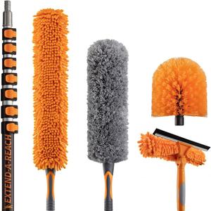 36 Foot High Reach Duster Kit with 5-30 ft Extension Pole // High Ceiling Dusting and Window Cleaning Kit with Telescopic Pole // Window Washer & Squeegee, Cobweb Duster, Fan Blade and Feather Dusters