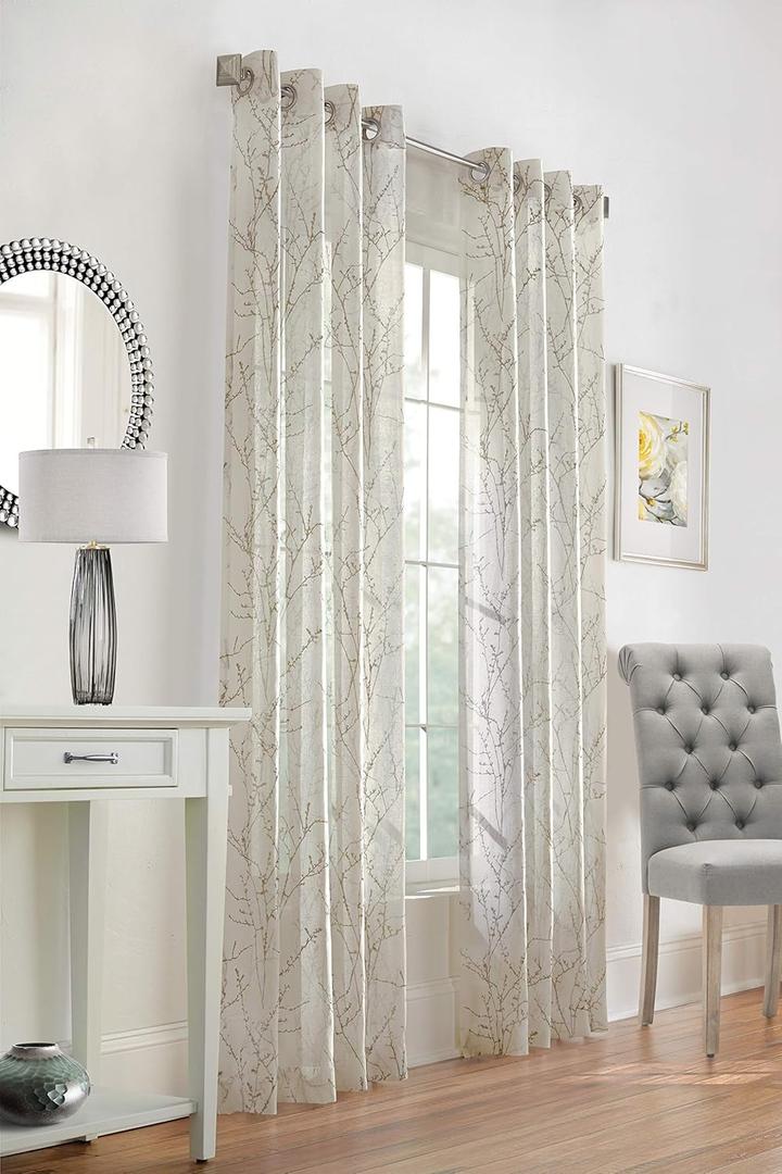 Lunette Printed Faux Linen Grommet Curtain Panel 52" x 95" in Taupe