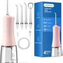 Operan 300ml Cordless Water Dental Flosser, Portable Water Flossers for Teeth, 4 Pulse Modes IPX7 Waterproof Oral Irrigator with 4 Tips, 21 Days Runtime for Travel, Home, Braces, Gum Care, Pink+1Pack