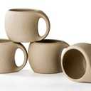 SYJAN HOME Ceramic Espresso Cups with Handle,6 OZ Ceramic Coffee Cups Set of 4,Cute Demitasse Cups for Double Shots,Cappuccino Cups Set for Small Latte,Tea,Cafe (Natural Beige,6 OZ)