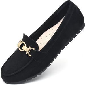 Loafers for Women Business Casual Shoes Comfortable & Lightweight Penny Loafers Slip On Work Flats (8.5 Wide, Black Suede)