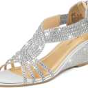 PIZZ ANNU Women's Diana Low Wedge Sandals Sparkly Rhinestone Open Toe Fashion Dress Shoes for Woman Lady in Bridal Dance Evening (7.5)