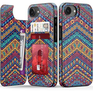 LETO for iPhone 16e Wallet Case, Flip Folio Leather Kickstand | Card Slots Holder - Fashionable Flower Designs - Shockproof Protective Phone Cover for Women and Girls
