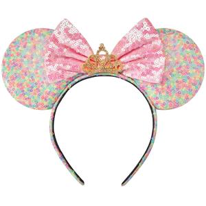 RAZKO Sequin Mouse Ears Headband, Rainbow Iridescent Mice ears Hairband for Women Girls Princess Hair Accessories (Rainbow Crown L)