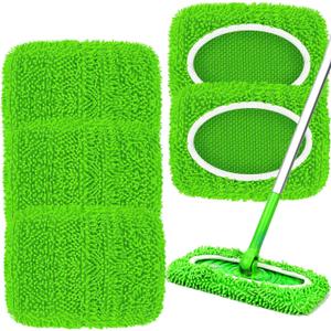 5PCS Microfiber Wet and Dry Sweeping Mop Pads, Compatible with Swiffer Sweeper, Chenille Washable Swiffer Mop Pads, Reusable Mopping Refills for Hardwood Floor(Green 5PCS)