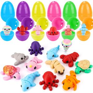 12 Pack Easter Eggs with 3D Printed Toys Easter Egg Fillers 3D Mini Sea Animals for Basket Stuffers Basket Essentials Egg Hunt Easter Gifts for Boys Girls