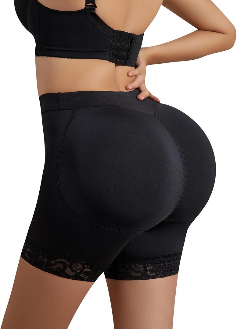Women Bigger Butt Enhancer Butt Lifter Padded Lace Shapewear Control Panties Seamless Thicker Fake Buttock Underwear (Black, L)