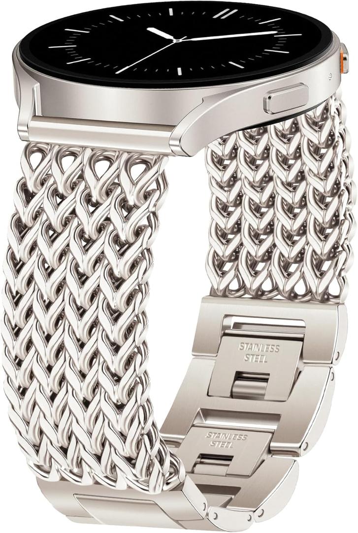 JR.DM Starlight Metal Watch Band Women 20mm Dressy Strap Stainless Steel Chain Bracelet Compatible with Samsung Galaxy Watch 7/6/5/4/Active 2/4 6 Classic/5 Pro/FE 40mm 42mm 43mm 44mm 45mm 46mm 47mm