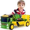 John Deere 2ft Extra Large Mega Mover Dual Joystick Motorized Trucks: Front Loader & Hoe with Trailer, Lights, Sounds Construction Toys for Kids 3+