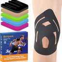 PreCut Kinesiology Tape for Knees, 24PCS Upgraded Waterproof KTQUICK Knee Tape for Knee Pain Relief Pre Cut, Original Cotton Athletic Knee Tape, Waterproof&Hypoallergenic Latex-Free for Sports (Black)